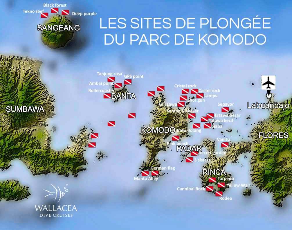 Carte des sites de plongée Komodo | Indonésie | Croisière Plongée Komodo