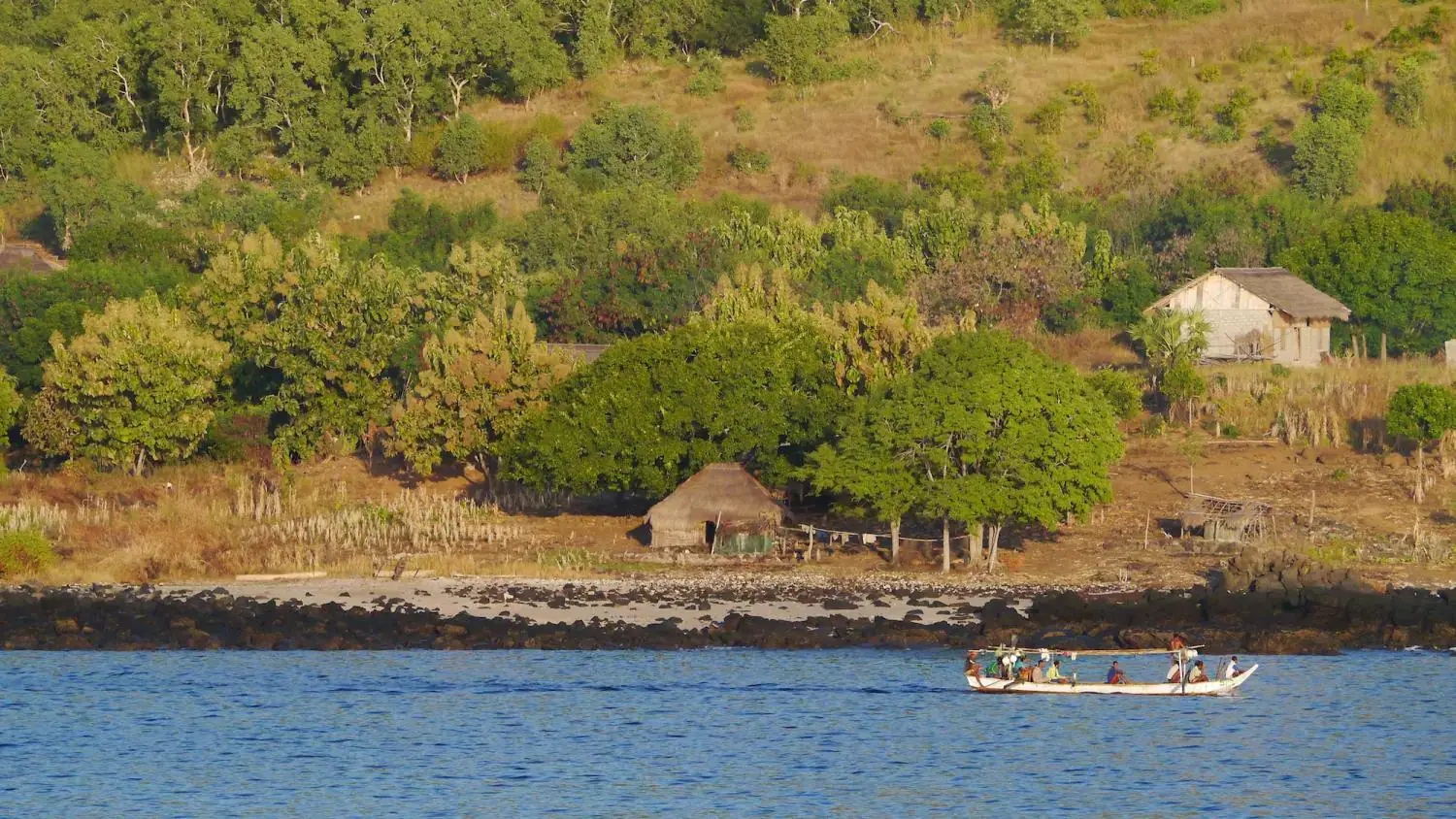 Land, Landscape, Small traditional fishing boat, Remote destination